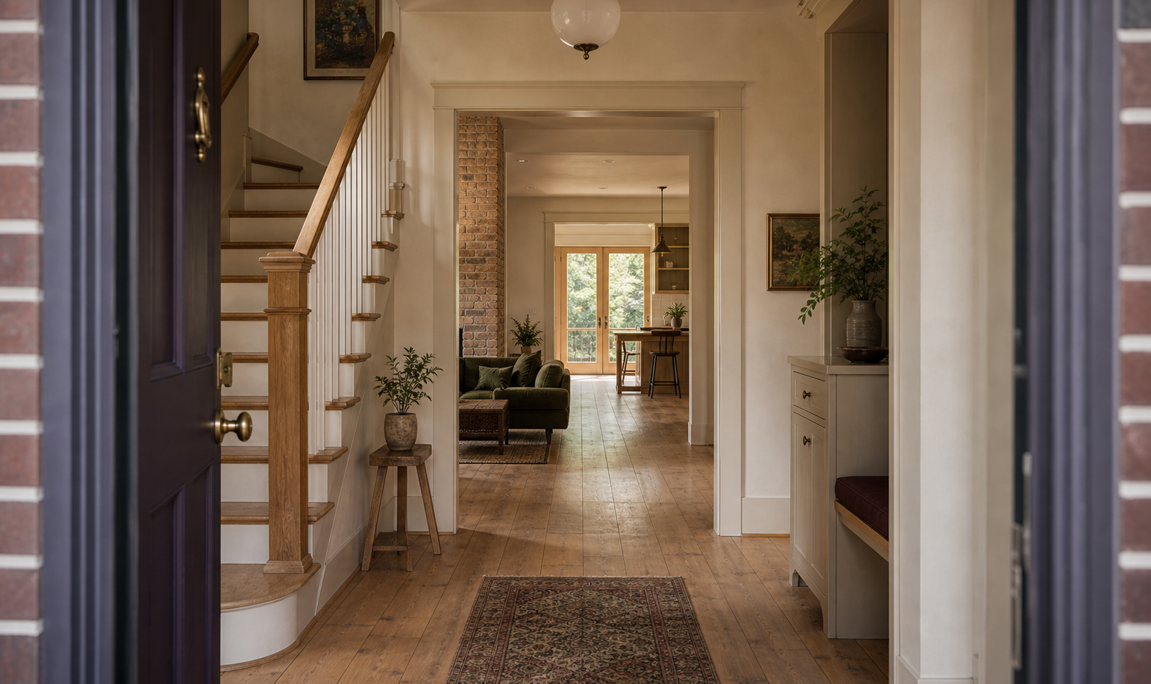 View through the front entry of a renovated older home