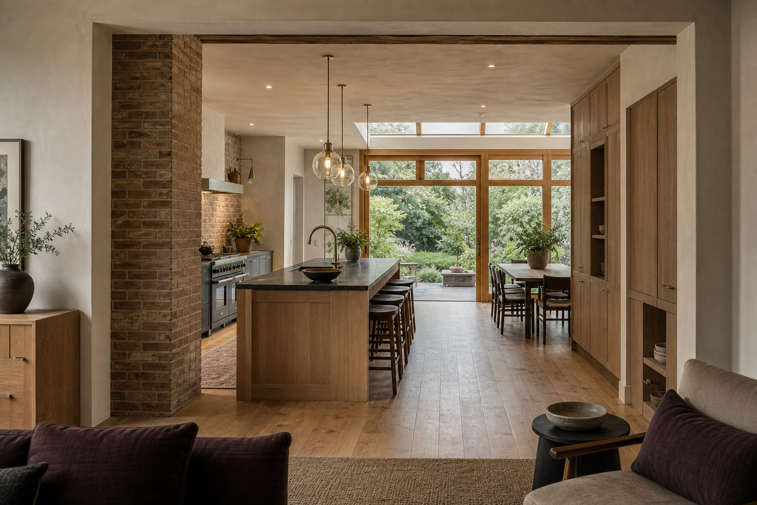 Completed oak kitchen and garden room