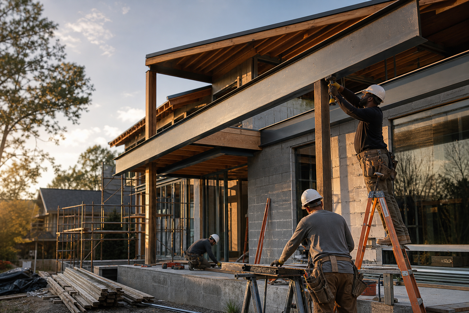 Ironpine crew framing a contemporary home addition