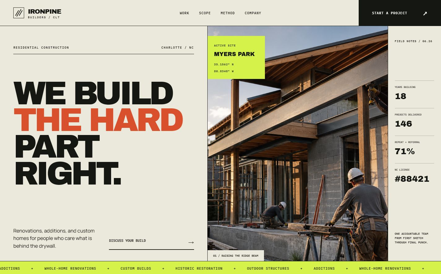 Ironpine Builders website