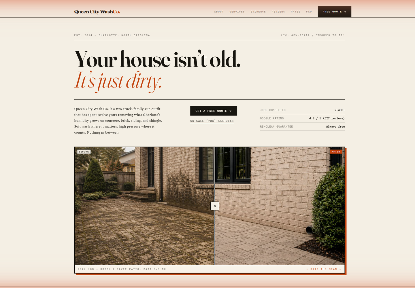 Queen City Wash Co. pressure washing website